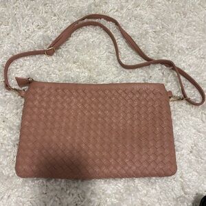 Pinkish Tan Faux Leather Woven Bag